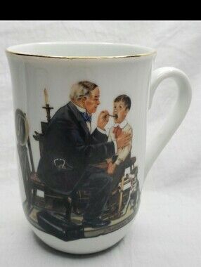 Vintage Norman Rockwell The Country Doctor Ceramic Mug Gold Rim